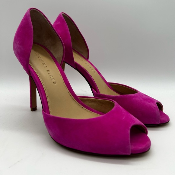 Veronica Beard Gadot Suede Peep Toe Pumps in Fuschia Size 7 US Floor Model $395 - Picture 1 of 11